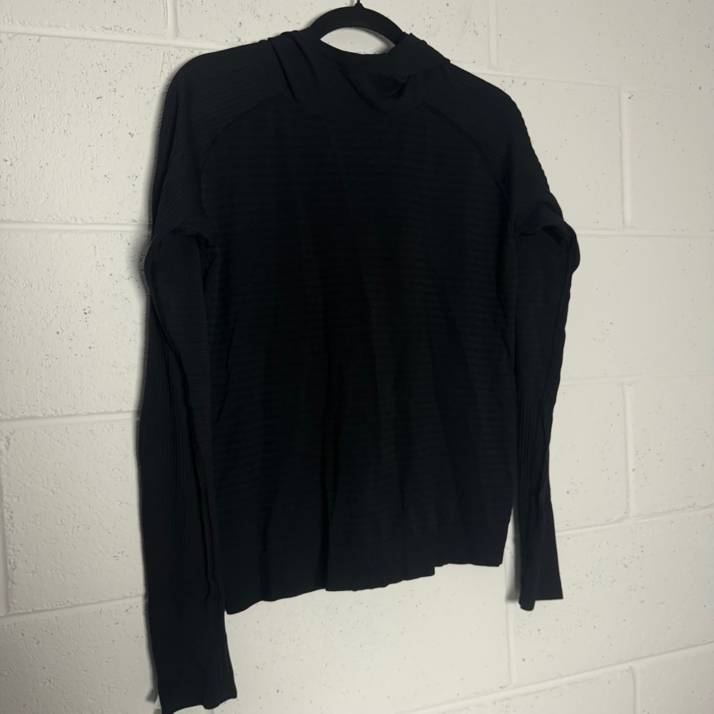 Lululemon Rest Less Hooded Pullover Black Wool Blend Knit Hoodie Size 10